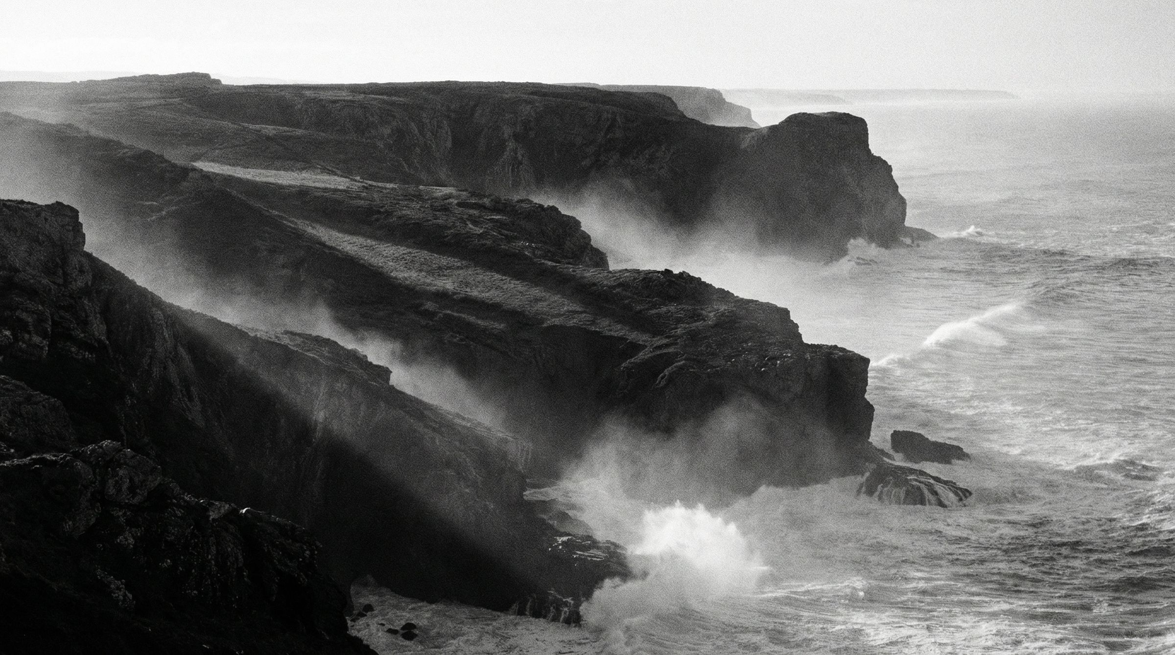Ericeira coastline at dawn, black and white