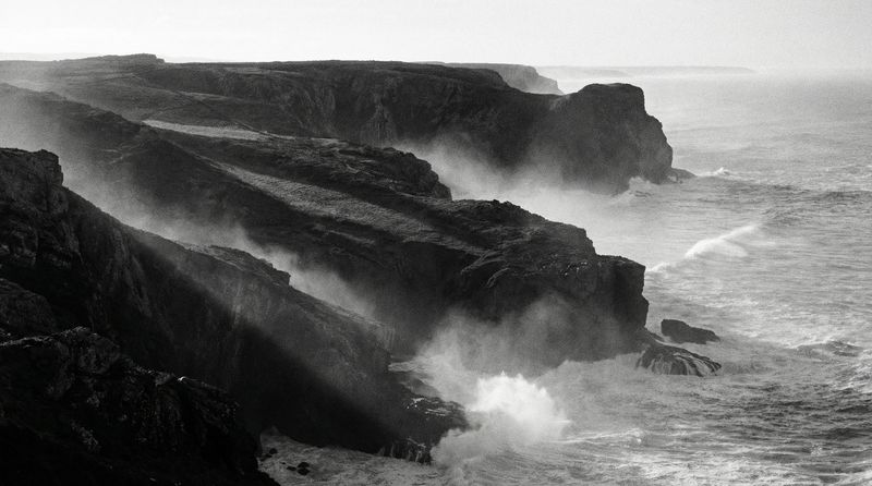 Ericeira coastline at dawn, black and white